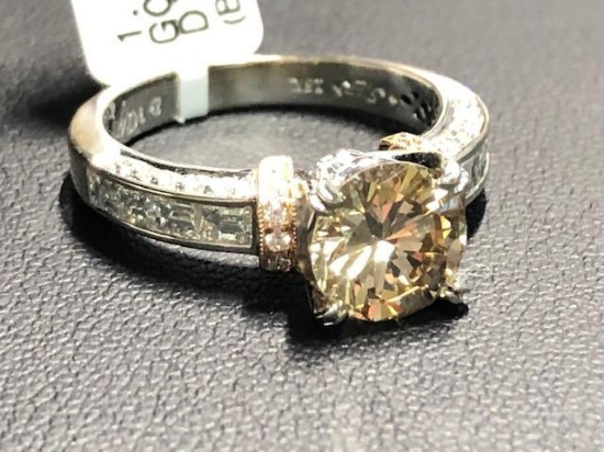 UNUSED 1.62CT NATURAL GOLDEN BROWN DIAMOND WITH 1.04CT WHITE DIAMONDS SET IN 2 TONE GOLD