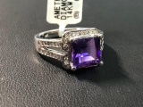 UNUSED AMETHYST WITH .44CT DIAMONDS SET IN 14KT WHITE GOLD RING