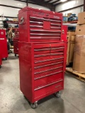 WATERLOO INDUSTRIAL PARTS CABINET / TOOL BOX ON WHEELS WITH CONTENTS , APPROX 30€ W x 18€ L x 5...