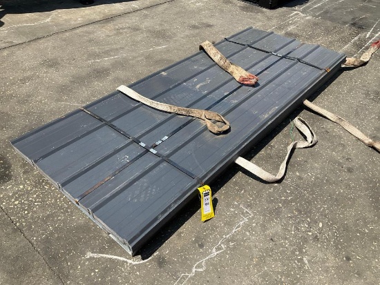 UNUSED METAL ROOF PANELS WITH ( 1 ) METAL FORKLIFT PALLET, PANELS APPROX 8FT L x 3FT W , APPROX 70