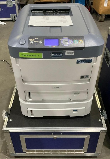 OKI DATA PRINTER WITH ROLLING ROAD CASE MODEL C7-11 N31194A; AC110-127V, 50/60HZ, 8A; CASE