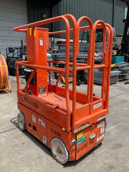 **2015 SNORKEL MAN LIFT MODEL TM12 , ELECTRIC, APPROX MAX PLATFORM HEIGHT 12FT, NON MARKING TIRES,