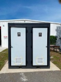 UNUSED 2023 DOUBLE STALL PORTABLE BATHROOM , SINK, TOILET, TOILET PAPER HOLDER, LIGHTS, APPROX 48 W