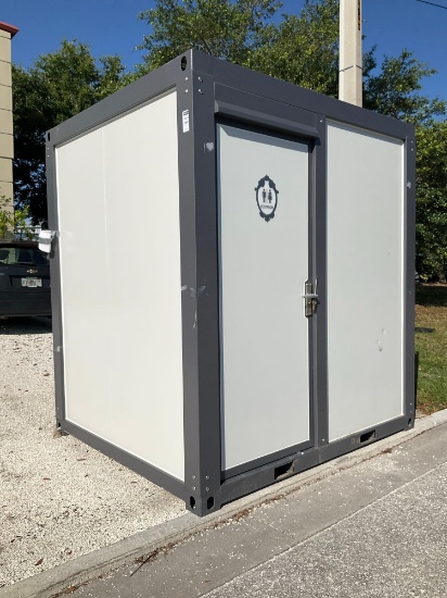 UNUSED PORTABLE BATHROOM UNIT WITH VANITY, SHOWER, TOILET, WINDOW, SINK, EXHAUST FAN, LIGHTS, PAPER