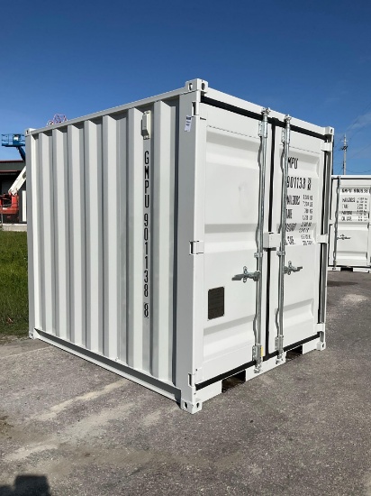 8FT OFFICE / STORAGE CONTAINER, FORK POCKETS WITH SIDE DOOR ENTRANCE & SIDE WINDOW, APPROX 86'' T...