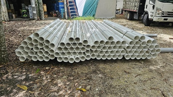 LOT OF PVC PLUMBING PIPE ASTM D1785 SCH40 & D2665 , APPROX 4in x 10ft, APPROX 1000ft BUNDLE ( PLE...