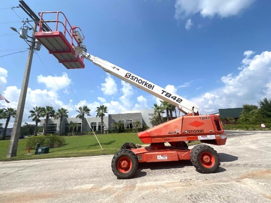 2017 SNORKEL BOOM LIFT MODEL TB42DZ, DIESEL, 4x4, ON BOARD GENERATOR, APPROX MAX PLATFORM HEIGHT