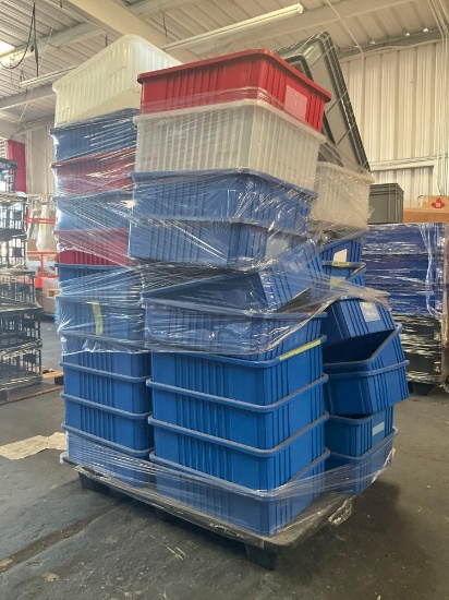 ( 1 ) PALLET OF ASSORTED PLASTIC BINS; SOME DIFFERENT SIZES