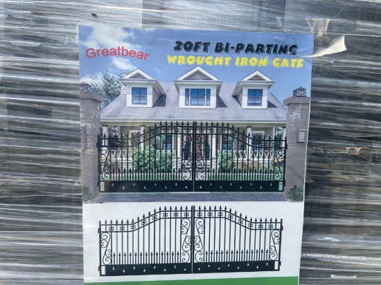 SET OF UNUSED GREAT BEAR 20FT BI PARTING WROUGHT IRON GATES, 10FT EACH PIECE (20' TOTAL WIDTH). 2