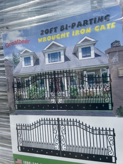 SET OF UNUSED GREAT BEAR 20FT BI PARTING WROUGHT IRON GATES, 10FT EACH PIECE (20' TOTAL WIDTH). 2