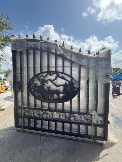 SET OF UNUSED GREAT BEAR 14FT BI PARTING WROUGHT IRON GATES, 7FT EACH PIECE (14' TOTAL WIDTH). 2