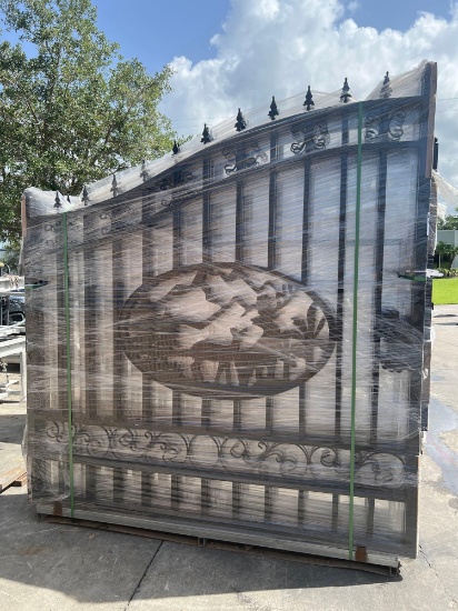 SET OF UNUSED GREAT BEAR 14FT BI PARTING WROUGHT IRON GATES, 7FT EACH PIECE (14' TOTAL WIDTH). 2