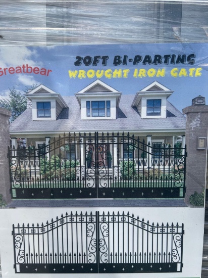 SET OF UNUSED GREAT BEAR 20FT BI PARTING WROUGHT IRON GATES, 10FT EACH PIECE (20' TOTAL WIDTH). 2