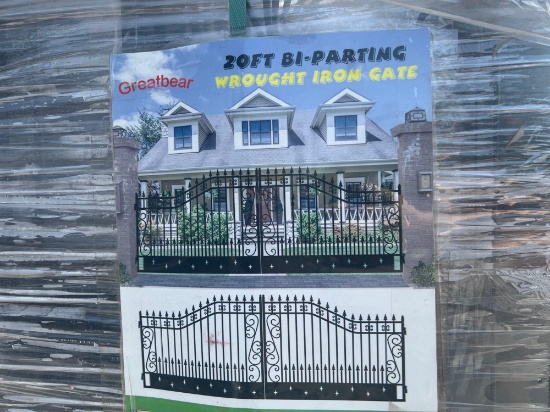 SET OF UNUSED GREAT BEAR 20FT BI PARTING WROUGHT IRON GATES, 10FT EACH PIECE (20' TOTAL WIDTH). 2