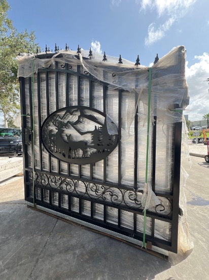 SET OF UNUSED GREAT BEAR 14FT BI PARTING WROUGHT IRON GATES, 7FT EACH PIECE (14' TOTAL WIDTH). 2