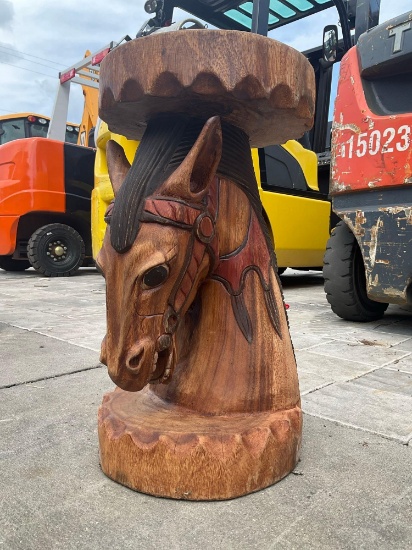 TEAK WOOD HORSE STOLL, APPROX 20in T...