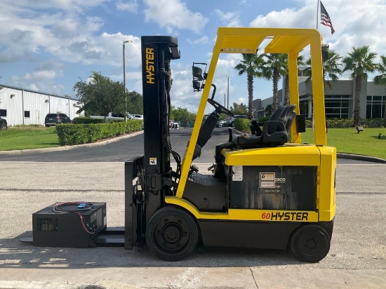 HYSTER FORKLIFT MODEL E60XM2-33, ELECTRIC, APPROX MAX CAPACITY 5450LBS, MAX HEIGHT 193in