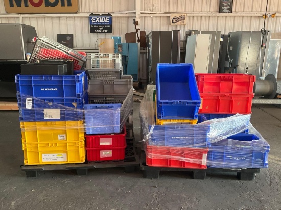 ASSORTED MULTICOLORED PLASTIC BINS; MULTIPLE MAKES, SIZES, & MODELS, INCLUDING SSISCHAEFER MODEL