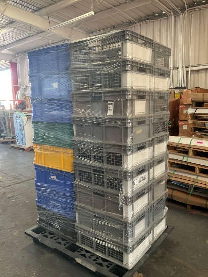ASSORTED MULTICOLORED PLASTIC BINS; MULTIPLE MAKES, SIZES, & MODELS, INCLUDING SSISCHAEFER MODEL