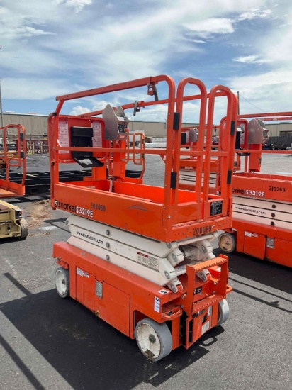 2018 SNORKEL SCISSOR LIFT MODEL S3219E ANSI , ELECTRIC, APPROX MAX PLATFORM HEIGHT 19FT, NON MARK...