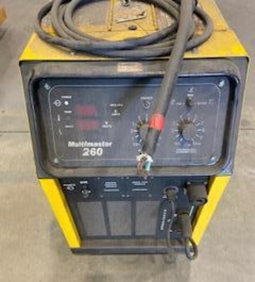ESAB... MULTIMASTER 260 MIG WELDER, NEEDS PLUG ON POWER CORD & TORCH NEEDS CONSUMABLE PARTS REPLA...