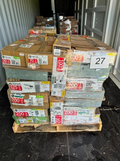 PALLET OF ELECTRICAL PANELS & BREAKER BOXES PLUS MORE MISC ELECTRICAL PARTS, UNKNOWN WORKING COND...