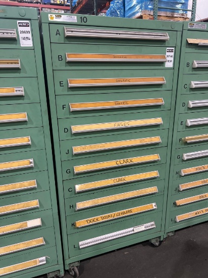 STANLEY VIDMAR 11 DRAWER INDUSTRIAL PARTS/TOOL CABINET ON WHEELS