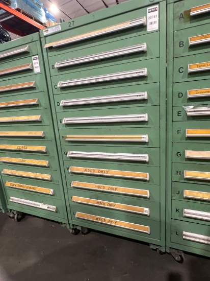 STANLEY VIDMAR 11 DRAWER INDUSTRIAL PARTS/TOOL CABINET ON WHEELS