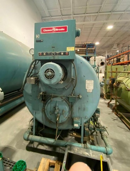 CLEAVER BROOKS CB 200 PACKAGED BOILER WITH BURNER / STACK/ CONDENSATE TANK & PUMP......