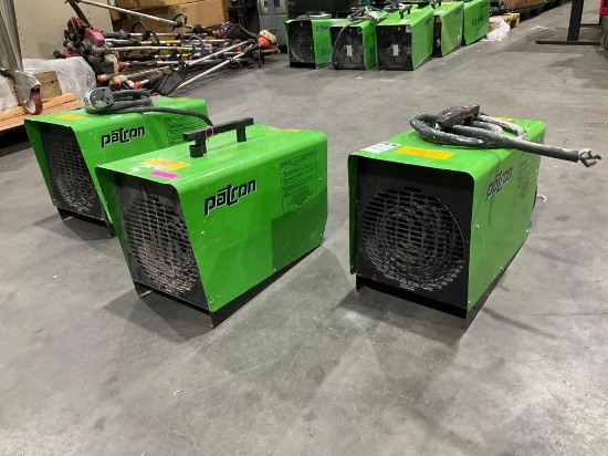 ( 3 ) PATRON E9 COMMERCIAL INDUSTRIAL MOVEABLE AIR HEATERS, APPROX 9000 / 6000 WATTS, PHASE 1, 24...