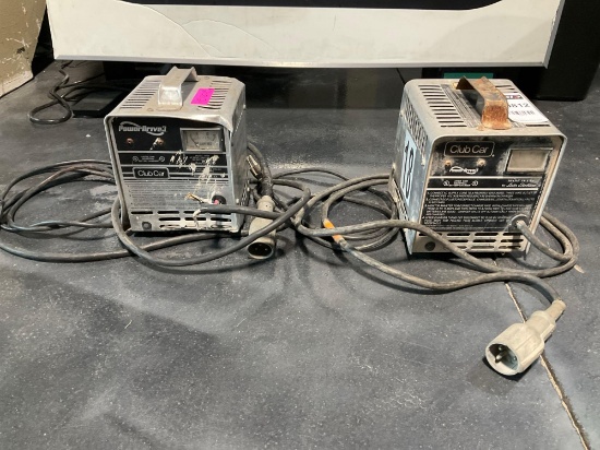 ( 2 ) LESTER ELECTRIC CLUB CAR POWER DRIVE 3 48V BATTERY CHARGERS, UNTESTED