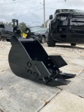 ( 1 ) UNUSED BUCKET WITH TEETH ATTACHMENT FOR MINI EXCAVATOR, APPROX 8IN WIDE...