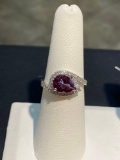 2.04CT CREATED ALEXANDRITE / .33CT DIAMOND RING 14KT WHITE GOLD