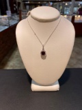 1.50CT GARNET / .19CT DIAMOND NECKLACE 14KT WHITE GOLD