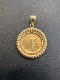 1/10oz $5 AMERICAN EAGLE GOLD COIN 1999 IN 14K GOLD BEZEL