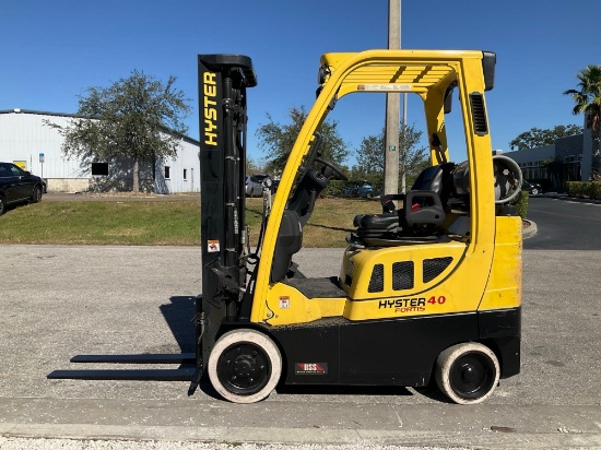 2018 HYSTER FORKLIFT MODEL S40FTS, LP POWERED, MAX HEIGHT 187in, TILT, AUX HYD
