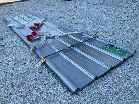 ( 1 ) STACK OF UNUSED STAINLESS STEEL METAL ROOF PANELS, APPROX 12FT L x 3FT W , APPROX 30 PANELS...