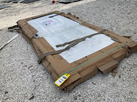 UNUSED STEEL SECURITY DOOR WITH FRAME AND HARDWARE, APPROX 6.89FT H x 3.38FT W