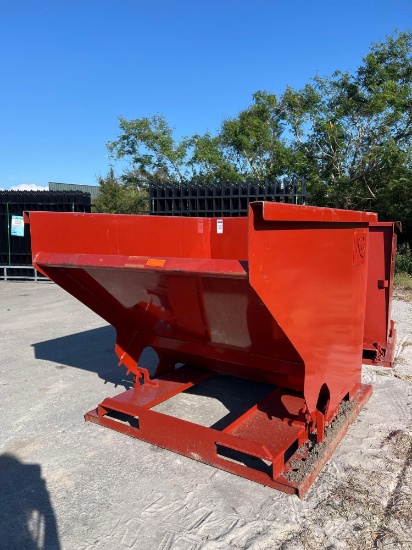 UNUSED 2 CUBIC YARD SELF DUMPING HOPPER SCRAP RECYCLING, FORK POCKETS