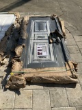 UNUSED STEEL SECURITY DOOR WITH FRAME AND HARDWARE, APPROX 6.89FT H x 3.38FT W
