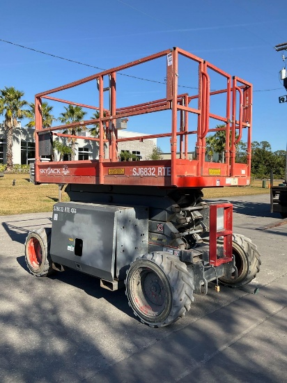 SKYJACK...ROUGH TERRAIN SCISSOR LIFT MODEL 6832RTE,...4X4, APPROX MAX PLATFORM 32FT,