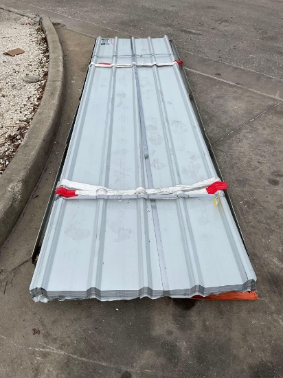 ( 1 ) STACK OF UNUSED METAL ROOF PANELS, APPROX 12FT L x 3FT W , APPROX QTY 70 PANELS...
