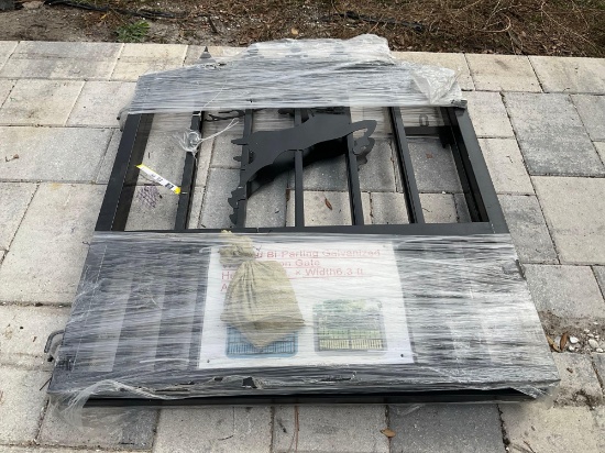 UNUSED BI-PARTING GALVANIZED WROUGHT IRON GATE , DEER DESIGN, TOTAL APPROX 3.9FT T x 6.3FT W