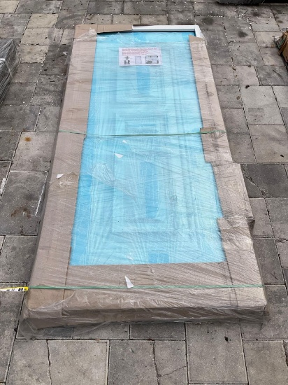 UNUSED STEEL SECURITY DOOR WITH FRAME AND HARDWARE, APPROX 6.89FT H x 3.38FT W