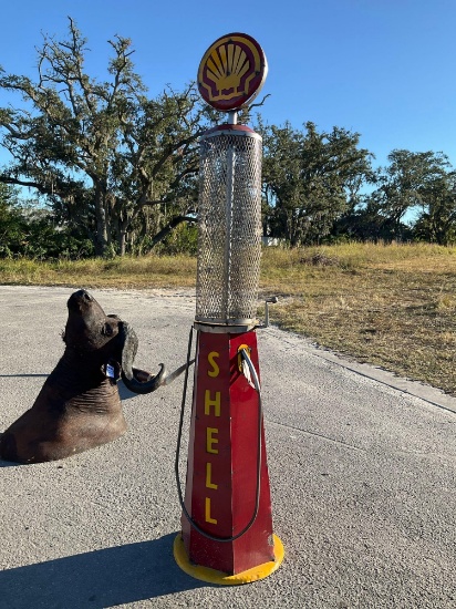 SHELL REPLICA METAL GAS PUMP DECOR, APPROX 88in T
