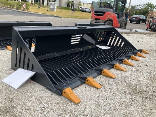 UNUSED 2023 LANDHONOR 84in ROCK BUCKET ATTACHMENT MODEL RB-14-84W FOR UNIVERSAL SKID STEER...( PL...