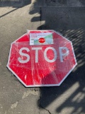 UNUSED RUST FREE ALUMINUM REFLECTIVE SLOW / STOP WARNING SIGN , APPROX 30in x 30in , ( 2 ) SIGNS IN