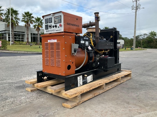 GENERAC GENERATOR MODEL 20A0307-S TYPESG035-A164.3V18EBNLY, APPROX 120/240 VOLTS, PHASE 1, 35 KW/KV