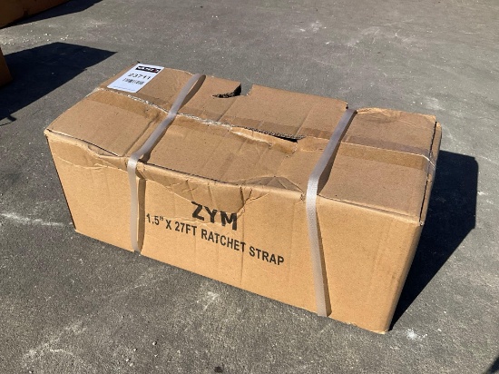 UNUSED ZYM 1.5in X 27FT RATCHET STRAPS, APPROX 10PCS IN BOX