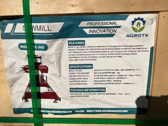 UNUSED 2024 AGROTKSAW MILL MODEL YC-26G, GAS POWERED